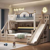Französisches Design Kinder-Etagenbett Multifunktionales Hochbett mit Schubladen und Rutsche für Schlafzimmer