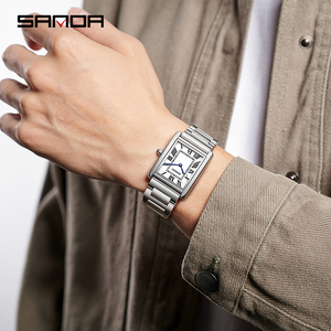 SANDA 1108&9031 นาฬิกาควอทซ์สำหรับผู้ชาย, นาฬิกาคู่รักแฟชั่นลำลองกันน้ำ, สายสแตนเลสทนทานต่อการสึกหรอ, ดีไซน์หน้าปัดทรงสี่เหลี่ยม - Product Image 5