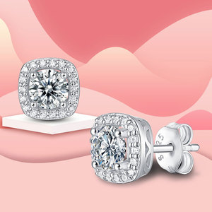 CANNER Moissanite S925 Silver <b>Earrings</b> <b>square</b> Surrounded Carat <b>Diamond</b> <b>Earrings</b> - Product Image 3