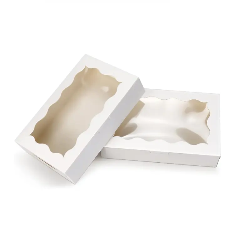 Weiß braune Kraft papier box mit durchsichtigen Fenstern Kekse Bäckerei Lebensmittel boxen Kleiner Geschenk box behälter für Dessert