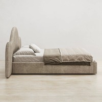 Cadre de lit King Size en bois simple et luxueux, style nordique, avec tête de lit surdimensionnée rembourrée en tissu