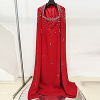 Robe de soirée élégante en crêpe noire à manches longues et à cape perlée à la main, longueur au sol, best-seller 2026, de haute qualité