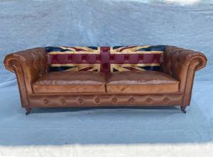 أريكة غرفة المعيشة من الجلد الأصلي الخشن مع العلم أريكة من الجلد العتيق أريكة تشيسترفيلد - Product Image 4