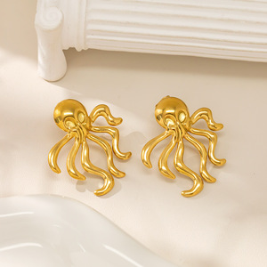 CAIOOCHE Niche Ins Style Women's Stainless Steel Electroplated 18K Gold Animal <strong>Octopus</strong> Ear Studs Anti-Allergy Gift <strong>Earrings</strong> - Product Image 2