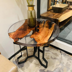 2020 Thiết Kế Mới Hỗ Trợ Tùy Chỉnh Sang Trọng Rắn Óc Chó Gỗ Rõ Ràng Màu Xanh Sông Ăn Đồ Nội Thất Phòng Khách Nhựa Epoxy Bàn Cà Phê - Product Image 3