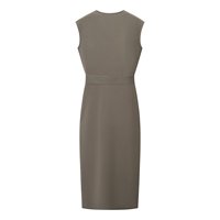 Robe mi-longue décontractée tendance pour femmes 2026, col en V, ceinture décorative, robe chic sans manches rétro pour femmes.