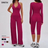 Ensemble de yoga Dingtai en tissu brossé uni, pantalon large et veste, survêtement respirant et ultra-doux pour femme, certifié CE REACH, personnalisable
