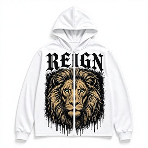 เสื้อฮู้ดซิปพิมพ์ลายสิงโต Reign สำหรับผู้ชาย เสื้อสเวตเชิ้ตมีฮู้ดลำลอง ทรงปกติ เหมาะสำหรับใส่ในฤดูใบไม้ร่วง ผลิตจากผ้าฝ้ายถัก 100% ระบายอากาศได้ดี - Product Image 1