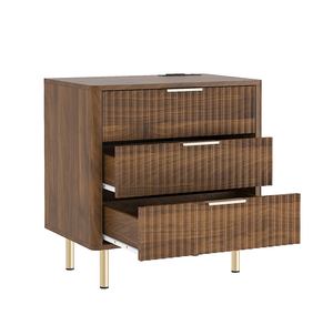 Modern Wooden Nightstand with Charging Station Night Light 3-Drawer <b>Storage</b> Eco-Friendly & Adjustable for Bedroom - Product Image 1