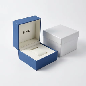 Caja de Cuero PU Azul para un Solo Reloj/Joyería, Directo de Fábrica, con Impresión de Logotipo Personalizado, Incluye Almohada de Terciopelo - Product Image 3