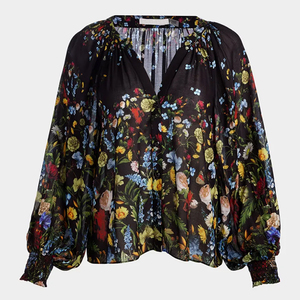 Dài Tay Áo Của Phụ Nữ Nút Màu Đen Xuống Cotton Linen In Áo Thiết Kế Văn Phòng Thời Trang Thoáng Khí - Product Image 5