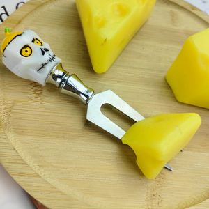 Halloween Skull Cheese Fork Stainless Steel Creative Resin Handle Party Tableware For Cheese Serving - Product Image 1