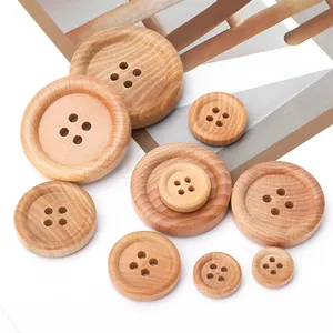 Custom Size Logo 4 Holes Round Natural Wooden Button 25mm Wood Button