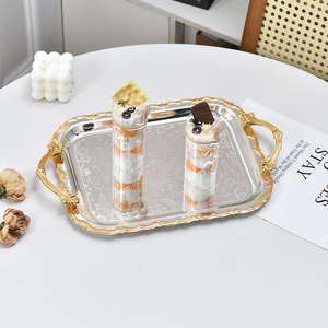 Plateau <span class=keywords><strong>rectangulaire</strong></span> en céramique européenne écologique, résistant au lave-vaisselle, avec couvercle ajouré en dentelle or et argent, 100 pièces, plateau à fruits multi-usages - Product Image 4