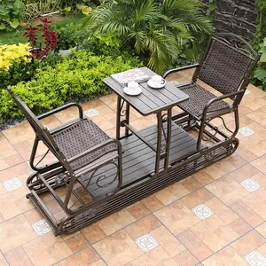 2 인용 스윙 의자 정원 금속 위커 스윙 등나무 흔들 의자 테이블