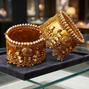 Kanhai Jewels Traditional Broad Bangles with Gold Plating Rubygreen <b>Crystal</b> & Rhinestone Alloy 17157 - Product Image 3
