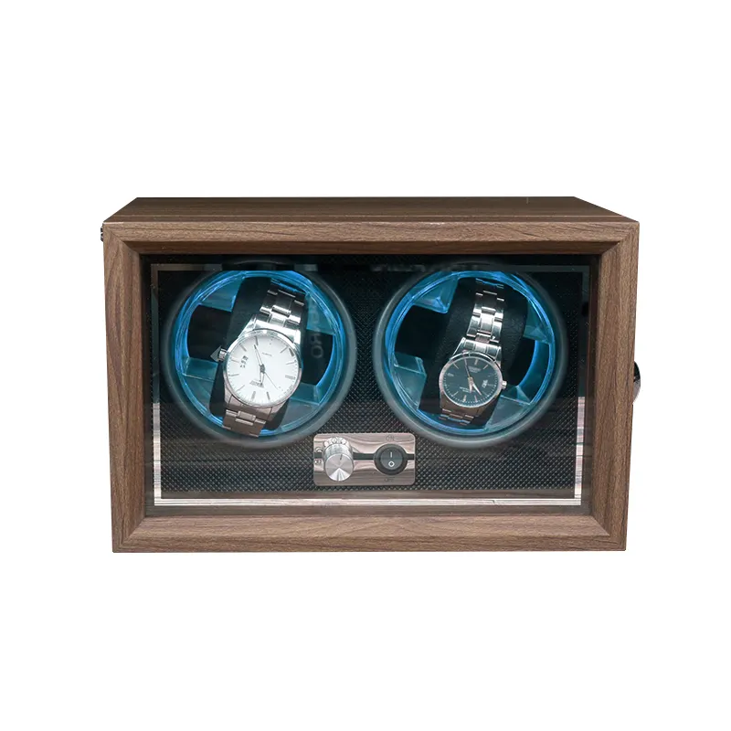 Custom Automatic Luxury Walnut Black Watch Winder Double Safe Wooden Watch Winder Motor Display Watch Storage Box