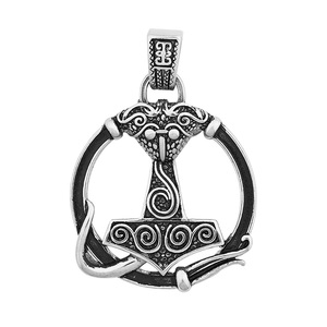 Viking Thor Hammer Pendant Necklace Antique Silver Plated Stainless Steel Men's Vintage Themed Charm Jewelry Gift - Product Image 2