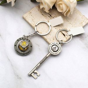 Custom Shape <b>Vintage</b> Enamel Metal <b>Key</b> Chains Boston Rotatable Keyring Travel Souvenirs From America's Cities Made Alloy Brass - Product Image 1