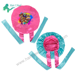 <span class=keywords><strong>Bonnet</strong></span> double couche en satin doux avec logo personnalisé avec cravate <span class=keywords><strong>Bonnet</strong></span> de couchage en soie Bonnets double face - Product Image 3