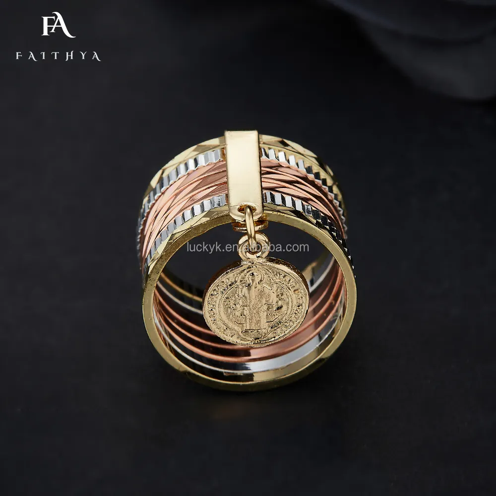 FR2039 Faithya Jewelry Creative Design Ladies Simple Tricolor 14k 18k Gold Plated Combination Ring Small Pendant Changeable