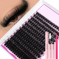 Extensions de cils DIY effet œil de chat 80D, bouquets de cils volume D Curl, faux cils en grappes de 10 à 18 mm de largeur avec adhésif et fixateur