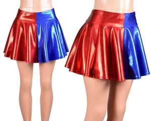 <strong>Wet</strong> <strong>Look</strong> Vinyl Mini <strong>Skirt</strong> Women Sexy Asymmetrical Spell Color Faux Leather Pleated Mini Dress - Product Image 4