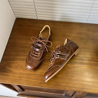 Chaussures en cuir pour femmes de style britannique, rehaussantes, polyvalentes, à talon épais, bout carré, double boucle, à lacets, style décontracté type ballerines