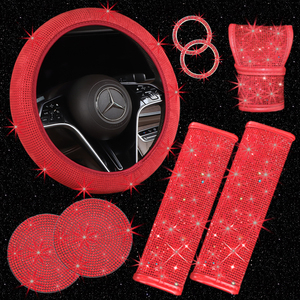MELCO A1 Ensemble d'accessoires de voiture 8Pcs Gear Handbrake Cover Shoulder Armrest Pad Women's Colorful Diamond Bling Steering Wheel PU - Product Image 5