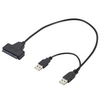 Cable USB 2.0 a SATA Dual con Blindaje Trenzado, Cubierta de PVC, Conductor de Cobre Estañado, 7+15 Pines, para Disco Duro, 0.2m