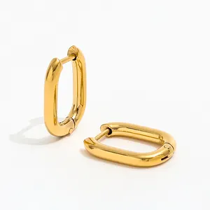 Fenny 18K Gold-plated Wholesale Miniimalist Smooth Dainty Oval U-shaped Huggie Stainless Steel Earring for Women