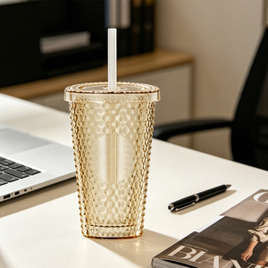 Vaso de Plástico Transparente de 17 oz con Logotipo Personalizado, Tapa con Diseño de Diamante, Pajita, <span class=keywords><strong>a</strong></span> Prueba de Fugas, Libre de BPA, Apto para <span class=keywords><strong>Agua</strong></span> Hirviendo, para Uso en Exteriores - Product Image 2