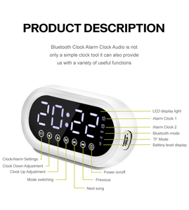 Kỹ thuật số Đồng hồ báo thức loa không dây Gương LED hiển thị, Kép Đồng hồ báo thức 5.3 pin lớn thiết kế thời trang với TF Thẻ âm nhạc - Product Image 5