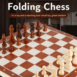 مجموعة شطرنج خشبية ممتازة مع تخزين قابل للطي وتصميم سريع مناسب-لعبة محمولة للبالغين والأطفال التطور الفكري - Product Image 2