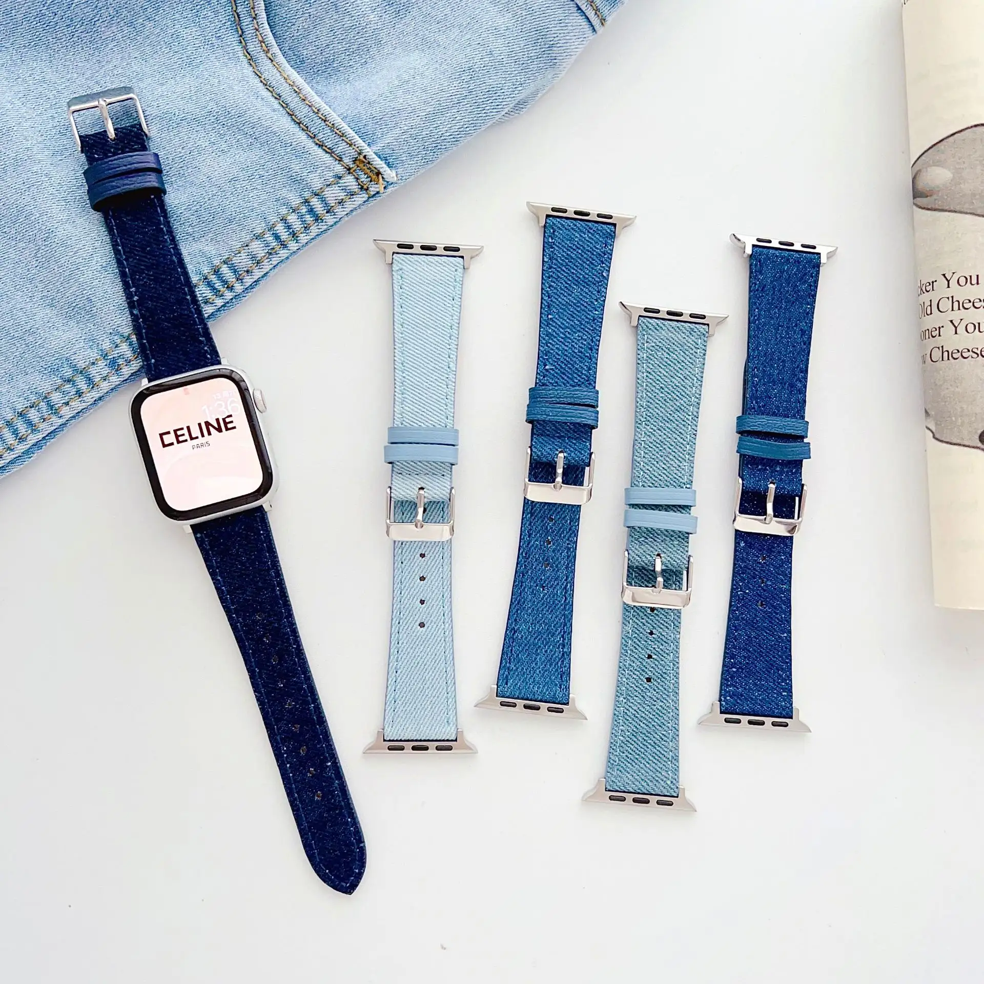 Cao Cấp Chất Lượng Cao Vải Denim Dây Đeo Đồng Hồ Cho Apple Iwatch Loạt 8 7 Siêu 41Mm 40Mm 45Mm 38Mm 49Mm Jean Ban Nhạc Đồng Hồ