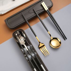 Juego de Cubiertos Portátil y Elegante para Niños, de Acero Inoxidable, con Cuchara, Tenedor y Palillos, con Caja, 3 Piezas - Product Image 2