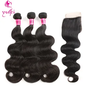 Body Wave virgin remy hair bundles with lace closure reliable natural 4x4 brazilian hair closure