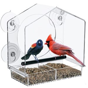 Comedero para pájaros con ventana con 4 ventosas extrafuertes, Casa Grande para pájaros al aire libre para cardenales Bluebird Chickadees, etc. - Product Image 1