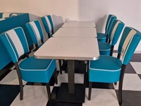 Ensemble de banquettes de restaurant en forme de L, blanc turquoise, avec table, banquette en cuir PU, banc d'angle, mobilier de café