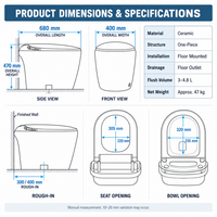 WC intelligent monobloc haut de gamme avec couvercle automatique, bidet à eau chaude instantanée, siège chauffant, séchoir à air chaud, bouclier anti-éclaboussures et réservoir intégré