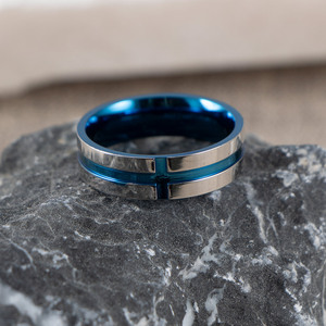 Stainless Steel Cross <b>Ring</b> Blue Geometric Design Unisex Fashion Jewelry SA1050 - Product Image 3