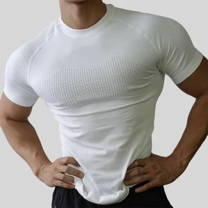 Men's Compression Gym T-Shirt Quick-Dry Knitted Workout Top Slim Fit Short Sleeve 97% Nylon 3% Spandex Oem Custom Print - Product Image 3