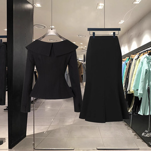 Conjunto de 2 Piezas de Blazer y Falda con Cuello <span class=keywords><strong>Peter</strong></span> <span class=keywords><strong>Pan</strong></span> para Mujer, Blusa de Manga Larga y Falda de <span class=keywords><strong>Sirena</strong></span> para Negocios - Product Image 2
