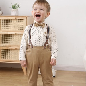 Ensemble formel pour petit garçon : chemise à pois en mélange de coton, <span class=keywords><strong>pantalon</strong></span> à bretelles et nœud papillon - Product Image 2