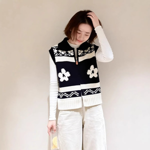 <span class=keywords><strong>Gilet</strong></span> tricoté en acrylique jacquard à revers motif Fair Isle vintage pour <span class=keywords><strong>femme</strong></span>, vêtement d'extérieur printanier, haut superposé - Product Image 2