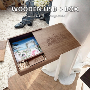 Noce/acero USB legno USB Flash Drive 16GB/32GB/64GB capacità USB 2.0/3.0 inciso matrimonio foto Album scatola nuovo prodotto - Product Image 2