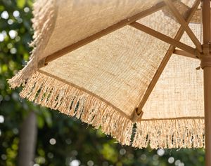Parasol <span class=keywords><strong>de</strong></span> plage prêt à l'emploi avec macramé crocheté et franges, mât en acier, tissu <span class=keywords><strong>toile</strong></span>/coton - DARMEY XP-002 <span class=keywords><strong>pour</strong></span> activités estivales en extérieur - Product Image 5