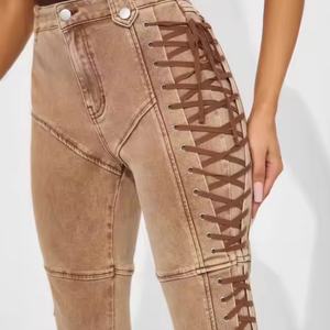 Nouveau Jean Décontracté Droit pour Femme, Tendance, avec Cordon de Serrage à la Taille, Sexy, en Denim, Vêtements pour Femme, Jeans OEM - Product Image 2