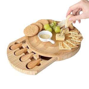 Bamboo Cheese <b>Board</b> Set With <b>Tools</b> Round Serving Tray For Cheese And Fruit Multi Functional Cutting <b>Board</b> - Product Image 1