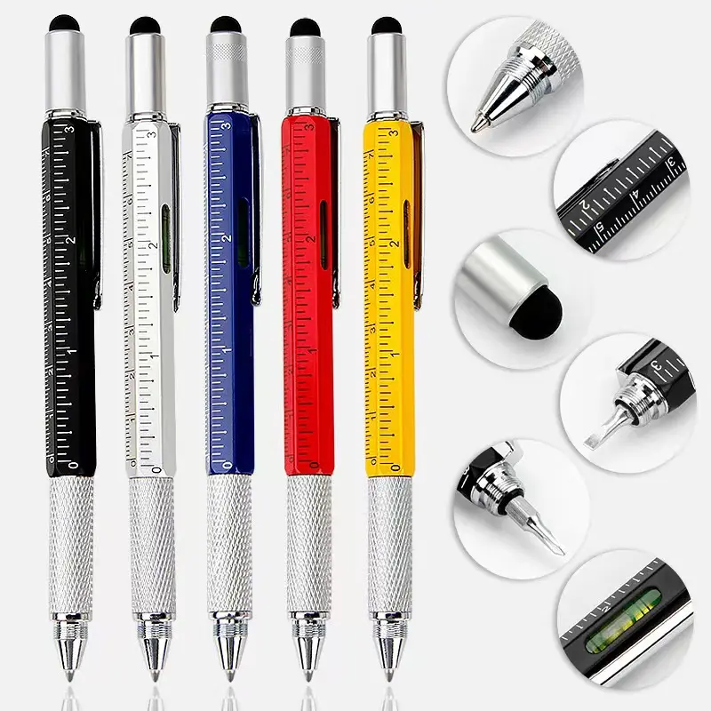 wholesale business gift pen 6 in 1 Multi functional metal stylus touch screen tool pen with screwdriver level